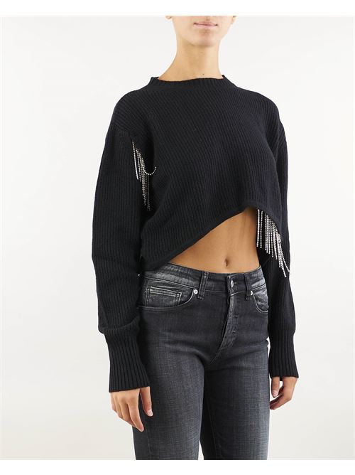 Cropped ribbed sweater with gold fringes Simona Corsellini SIMONA CORSELLINI | Sweater | MGE1401C02600313